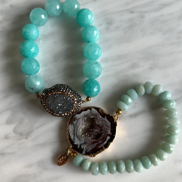 Turquoise Geode Crystal Stretch Bracelets - Picture 2 of 6